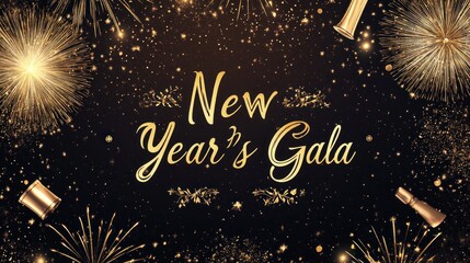 Gold fireworks and confetti New Year's Gala invitation.