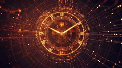 Abstract representation of time with glowing clock and digital elements