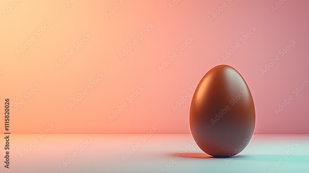 Poster single brown egg on smooth surface with gradient background