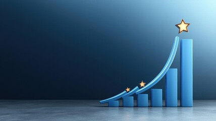 A clean and professional line chart showing steady annual sales growth, with peaks marked by glowing stars