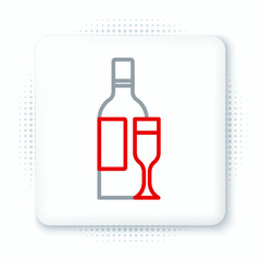 Line Champagne bottle with glass icon isolated on white background. Colorful outline concept. Vector