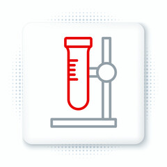 Line Glass test tube flask on stand icon isolated on white background. Laboratory equipment. Colorful outline concept. Vector