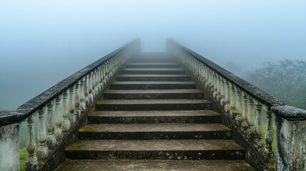 Obraz premium Mysterious Stairway into the Fog: An Ethereal Journey