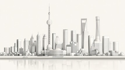 Obraz premium Shanghai Skyline Architectural Design White Render