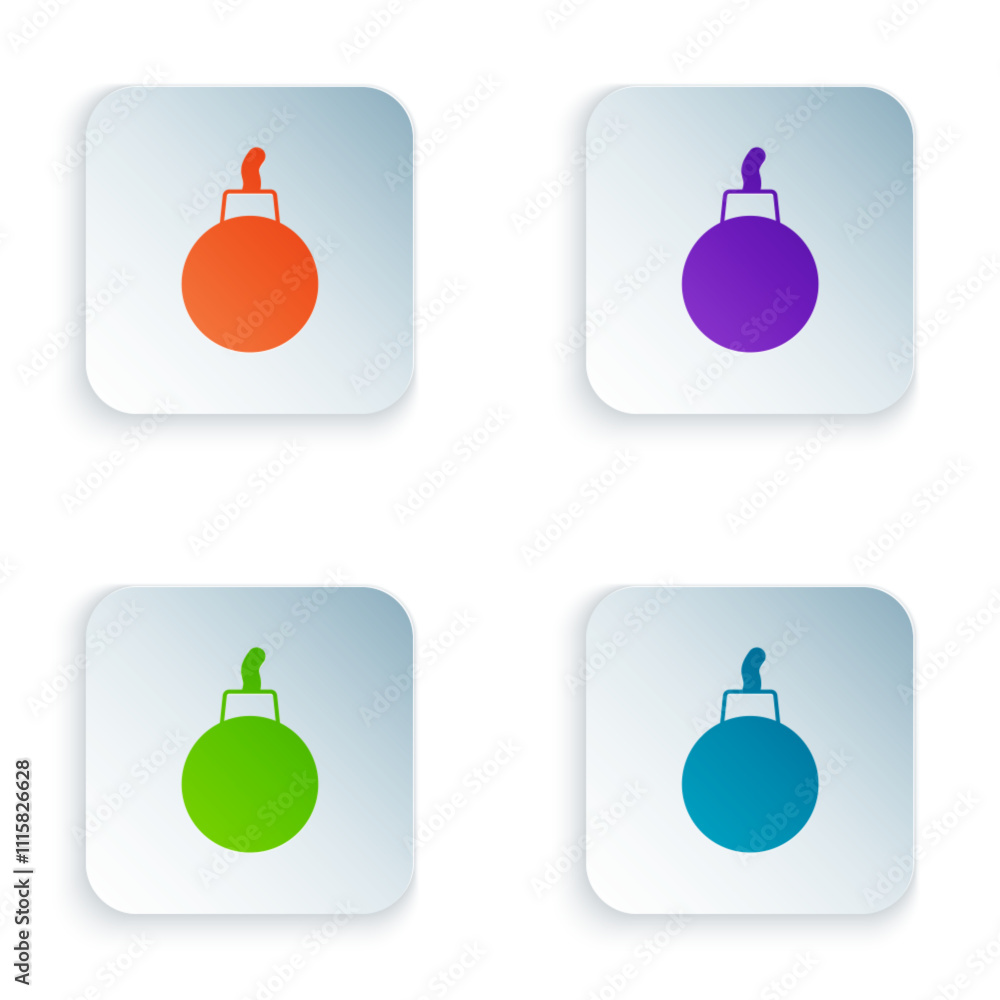 Poster color bomb ready to explode icon isolated on white background. set colorful icons in square buttons.