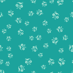 Green Bicycle rental mobile app icon isolated seamless pattern on green background. Smart service for rent bicycles in the city. Mobile app for sharing system. Vector