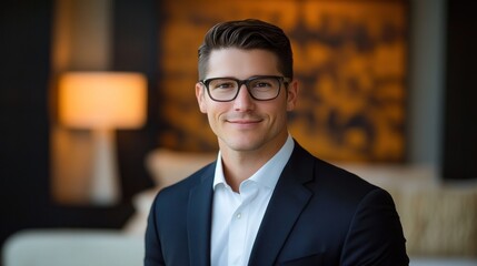 Fototapeta premium Handsome Man Wearing Glasses and Suit Jacket