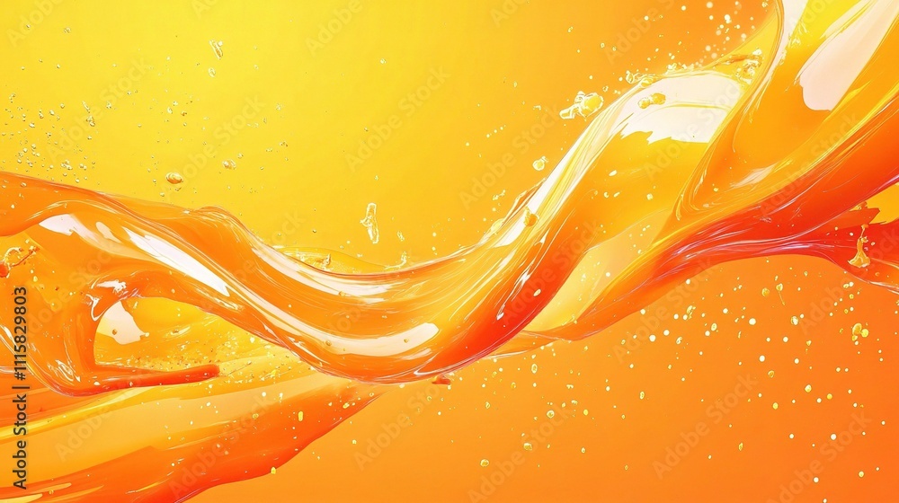 Poster bright tangerine abstract dynamic splashes with fluid movement