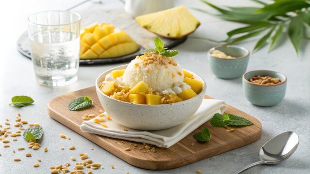 Modern Fusion Tropical Patbingsu with Mango and Ice Cream