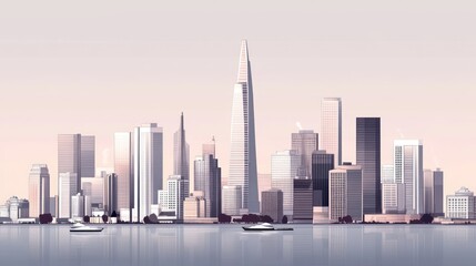 Obraz premium A Modern City Skyline Reflected in Calm Water