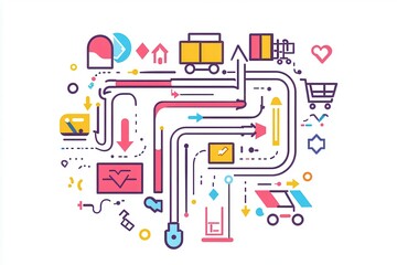Obraz premium Modern Commerce Flow with Shopping Carts and Arrows