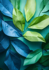Obraz premium Background made of tinted paper with a nature motif, earthy green and blue tones.