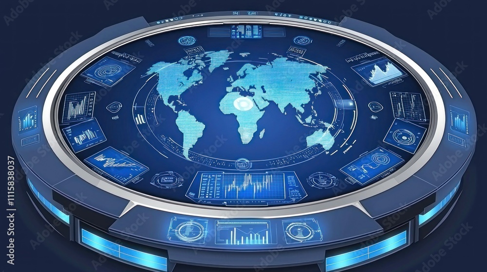 Poster global network interface: futuristic technology display