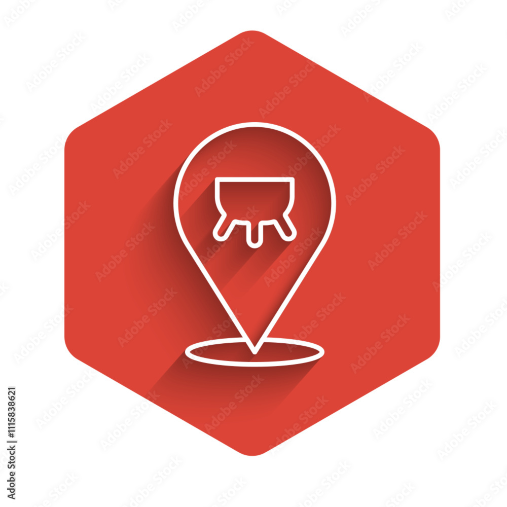 Poster white line udder icon isolated with long shadow. red hexagon button. vector