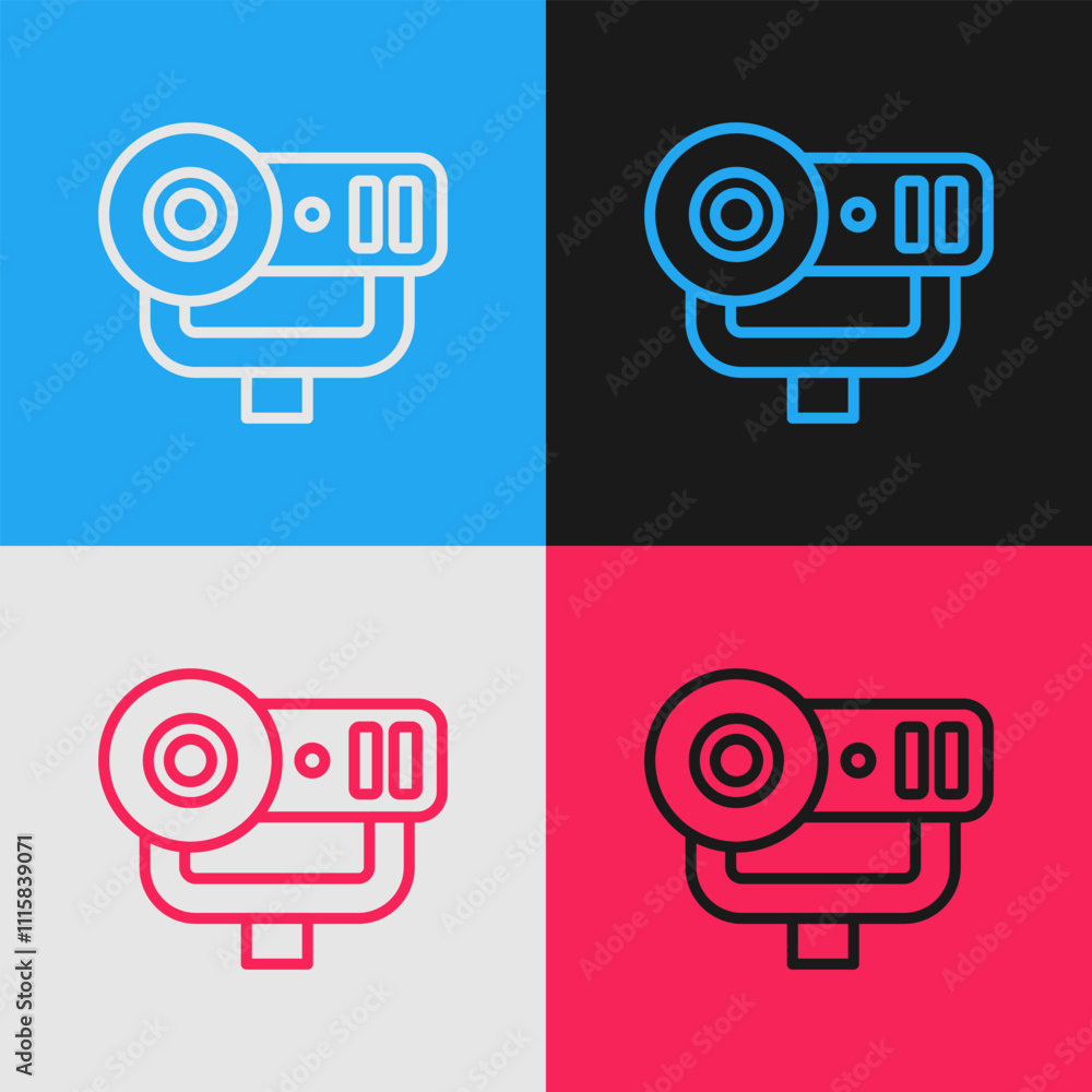 Poster pop art line web camera icon isolated on color background. chat camera. webcam icon. vector