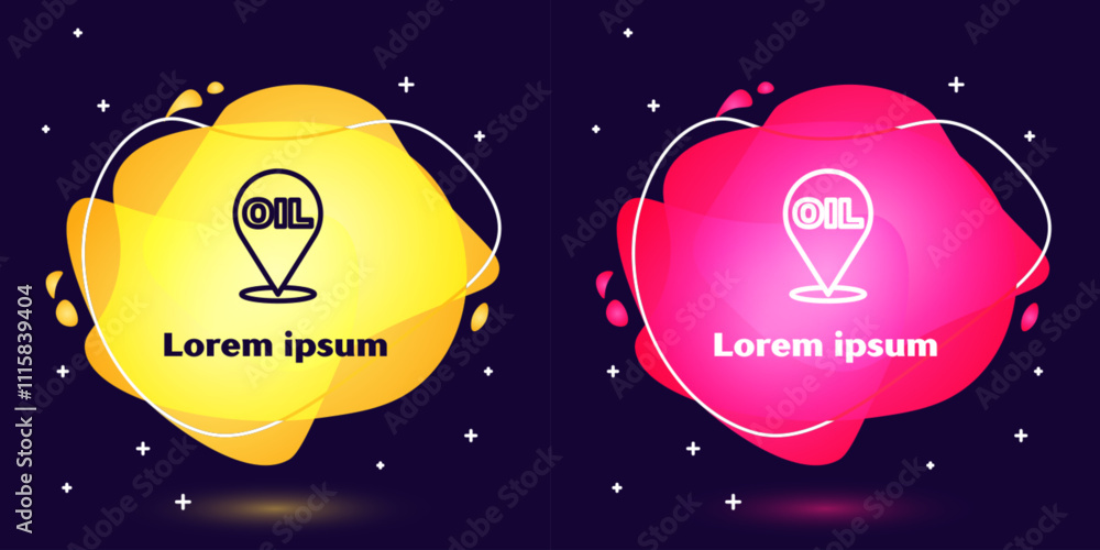 Poster set line refill petrol fuel location icon isolated on blue background. gas station and map pointer. 