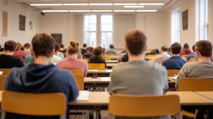 Obraz premium Students Attending a Lecture in a University Classroom Setting with Focused Attention and Engaged Learning Experience