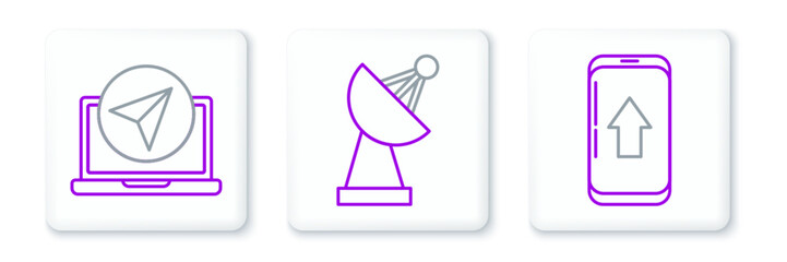 Obraz premium Set line Infographic of city map navigation, and Radar icon. Vector