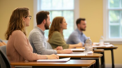 Obraz premium Engaged Participants Listening in a Classroom Setting, Demonstrating Focus and Learning in a Collaborative Educational Environment