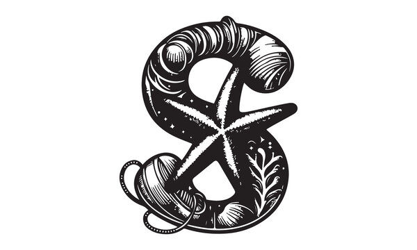 recommend clip art: starfish engraving black and white outline, Starfish silhouette vector illustration