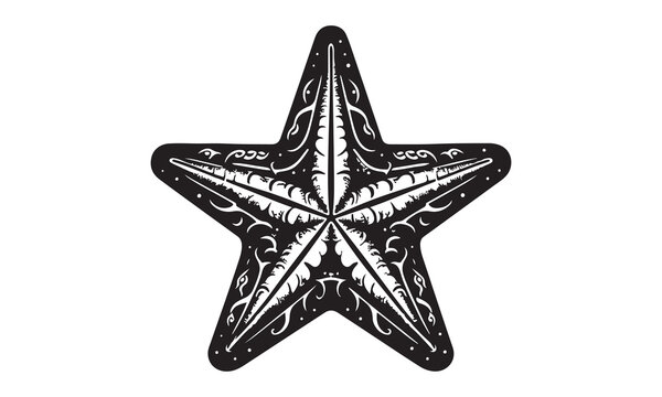 recommend clip art: starfish engraving black and white outline, Starfish silhouette vector illustration