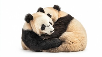 lovely panda on white plain background
