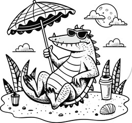 Black-and-white-whimsical-coloring-book-illustration