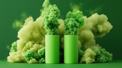 Two green cylinders with green smoke surrounding them
