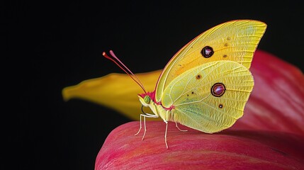 Close-Up of a Vibrant Butterfly Perched on a Colorful Leaf
