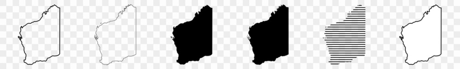 Western Australia Map Black | Australian State Border | State Country | Transparent Isolated | Variations