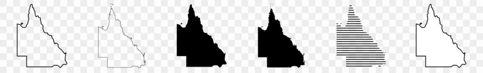 Queensland Map Black | Australian State Border | State Country | Transparent Isolated | Variations