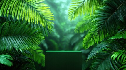 Lush Tropical Forest Green Podium Product Display Background