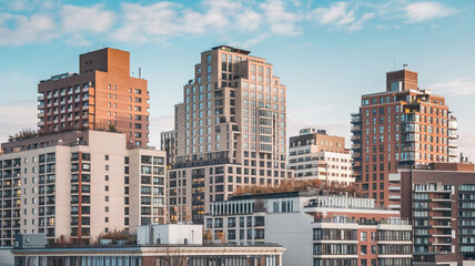 Cityscape downtown at Twilight, from the top of tower, Panorama view. many building with blue sky. abstract background.
