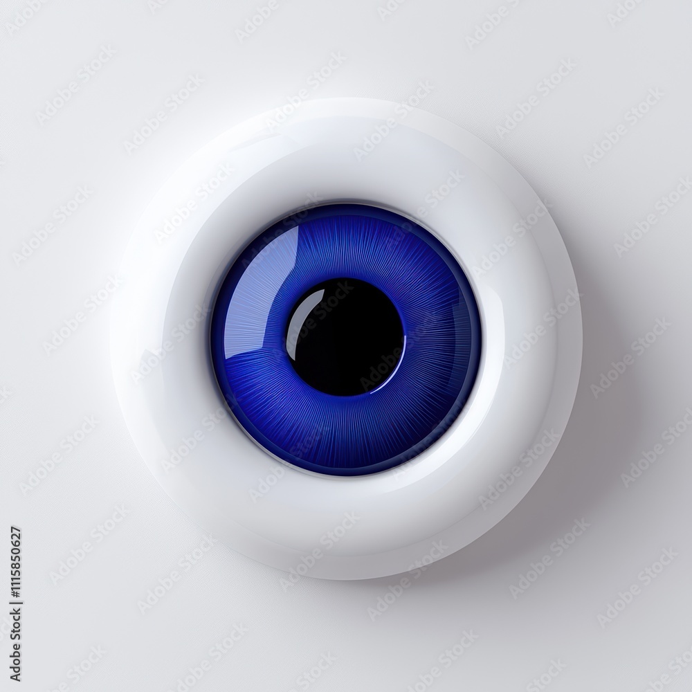 Poster a close-up of a decorative blue eye design set in a white circular frame, showcasing intricate patte