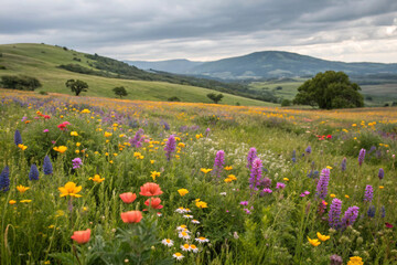 Fototapeta premium A colorful meadow filled with wildflowers