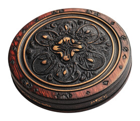 Fototapeta premium Ornate wooden coaster design, cut out - stock png.