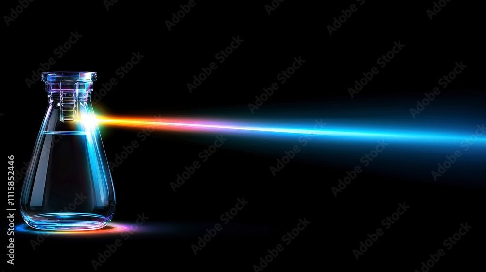 Poster scientific research illuminated erlenmeyer flask with light beam lab experiment
