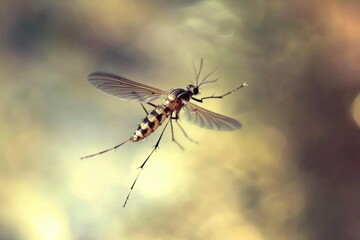 Flying Mosquito in Soft Focus Natural Background