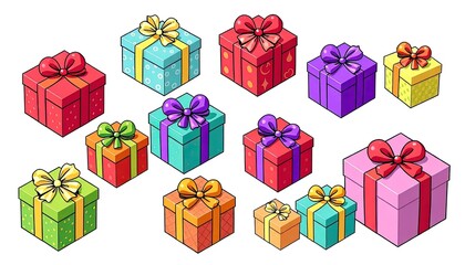 set of colorful gift boxes on isolated white background