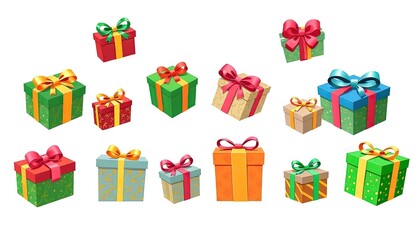 set of colorful gift boxes on isolated white background