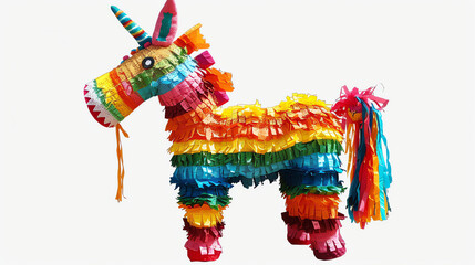 A colorful pi&ntilde;ata unicorn decorated with rainbow streamers