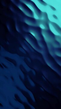 Waves on dark plane with blue light. Vertical 3d render animation