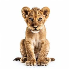 Obraz premium lion cub panthera leo 8 months old on white background.