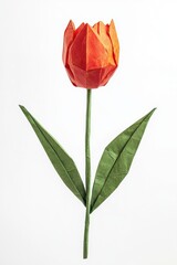 Obraz premium A paper flower with a green stem and orange petals