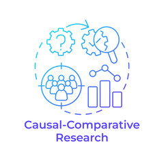 Causal-comparative research blue gradient concept icon. Target audience, statistical metrics. Round shape line illustration. Abstract idea. Graphic design. Easy to use in infographic, presentation
