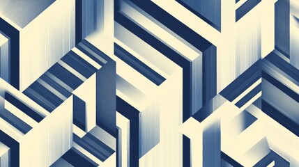 Fototapeta premium Abstract geometric pattern with navy and cream hues, featuring intersecting lines and shapes creating a dynamic, modern design.