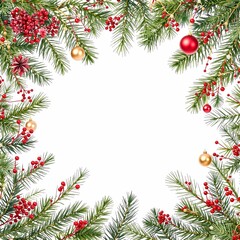 Christmas Tree Branches Fir Garland Isolated on White Background