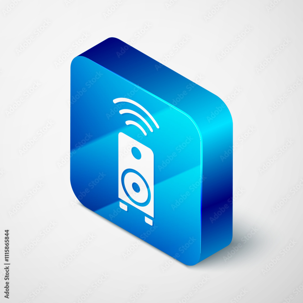 Poster isometric smart stereo speaker system icon isolated on grey background. sound system speakers. inter