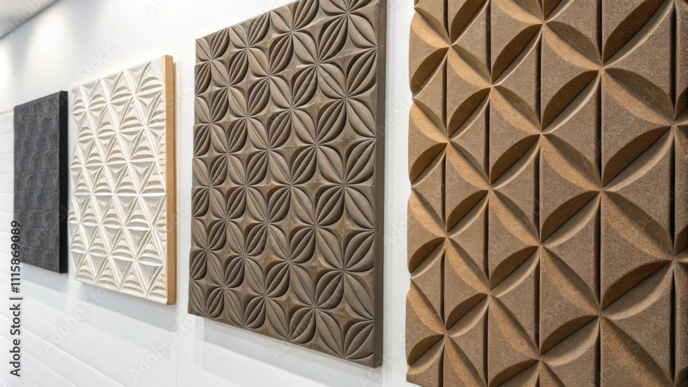 Aufkleber closeup view of textured acoustic panels showcasing their unique patterns and materials arranged nea