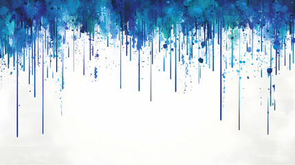 Fototapeta premium Abstract watercolor painting with dripping blue paint splatters on white background; perfect for design projects needing a splash of vibrant color.